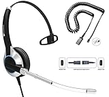 TruVoice HD-300 Deluxe Single Ear Headset with Noise Reduction Voice Tube and Bottom Cable to Work with Mitel, Nortel, Avaya Digital, Polycom VVX, Shoretel, Aastra, Fanvil, Digium + Many More