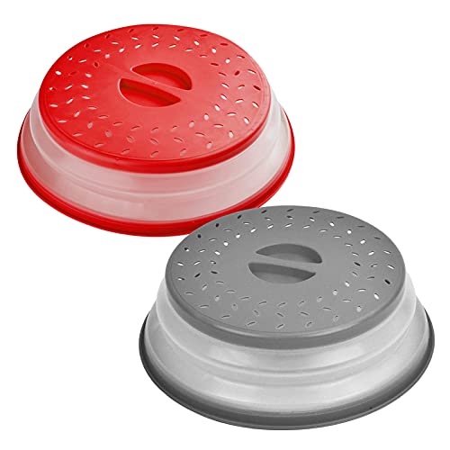 FilmHoo [2 Pack] Microwave Splatter Cover,10.5 inch Round Microwave Cover,Vented Collapsible Microwave Food Cover Splatterprof with Steam Vents,Easy Grip Handle - Free Silicone & Plastic