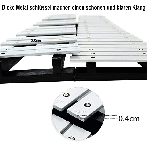 OUUTMEE 30 Noten Xylophon, Glockenspiel Aluminium Stangen mit 2 Schlägeln Ständer mit Aufbewahrungskoffer Performance Musikkonzert Präsentation Schulkunstwettbewerb