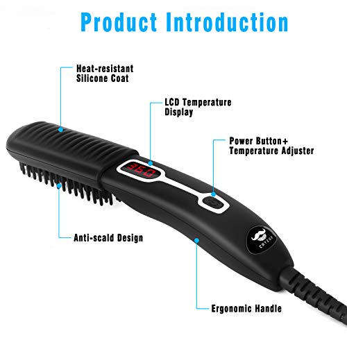 Cayzor Beard Straightener Comb For Men - Upgraded Professional Electric Mens Beard Straightening Heated Brush Portable Anti-Scald 5 Adjustable Temperatures & Lcd Display With Carrying Bag #TOP5