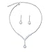 Silver Crystal Rhinestone V Neck Dangle Aurora Borealis Teardrop Necklace Drop Earrings Jewelry Set