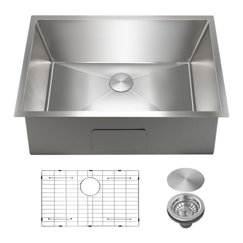 SANYCASA 26 Inch Undermount Kitchen Sink with Quiet Drain, Bottom Grid - 11 Gauge Stainless Steel Single Bowl by SANYCASA - Used condition - US$128.09