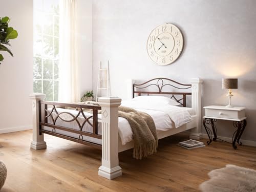 Woodkings Holzbett Byzanz | massives Doppelbett Weiß | Bett im Landhausstil Schlafzimmer | Romantisches Design mit Metall-Details | Stabil und langlebig (180x200)