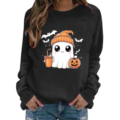 Halloween Sweatshirts for Women Cute Ghost Pullover Spooky Season Sweatshirt Crewneck Fall Casual Long Sleeve Tops - image 1