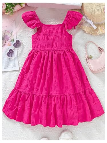 WDIRARA Toddler Girl's Cute Bow Ruffle Cap Sleeve Swing Dress Square Neck A Line Short Dresses2