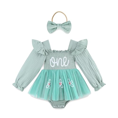 Baby Girl First Birthday Outfit Romper Dress Newborn Clothes,Tulle Party Princess Toddler Dresses with Headband