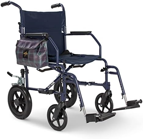 Medline Foldable Transport Chair w/Microban for Seniors & Post-Surgery Patients (300 lb. Weight Capacity), Navy
