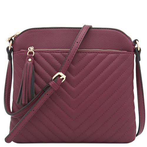 Image of FashionPuzzle Chevron Quilted Medium Crossbody Bag with Tassel Accent