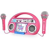 Karaoke con entrada de micrófono. Efecto Eco integrado. Base de carga para móvil. Batería recargable de iones de litio. Tiempo de reproducción: 4 horas. Batidora de audio con entrada AUX