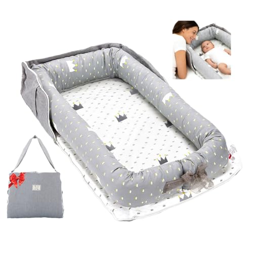 Image of Loevin Baby Lounger for Newborn Portable Bag,Baby Lounger Play Mat for Awake-Time,Newborn Babies Essentials Gifts 0-24 Months Home Travel(Crown Grey)