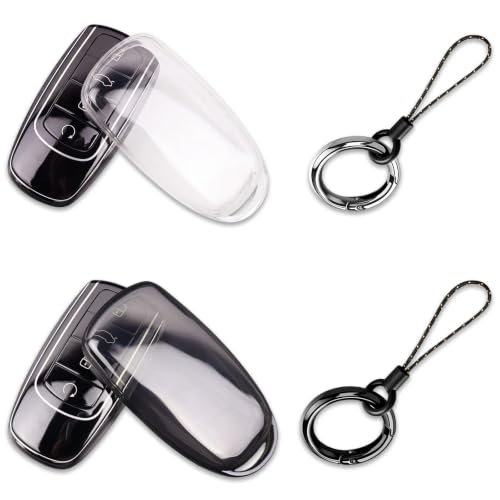 2 Piezas Funda Llave Coche compatible con Jaecoo J7 J8 J9 Omoda 5 C5 Tiggo 8 Pro 7 Pro Max, Carcasa Protectora de TPU Suave con 2 Llaveros, Negro Translúcido y Transparente