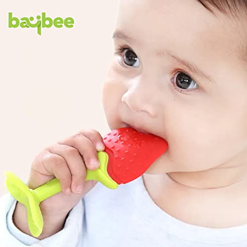 Image of Baybee Natural Silicone Baby Teether for 3-12 Months | Soft Grape Shape Safe Teething Toy for Infants Pack of 2 | BPA-Free Teethers Chew Toy Non-Toxic Food Grade Soother | Teething Relief for Babies