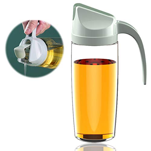 Generies Botella de Vidrio de Aceite de Oliva con Tapa y tapón automático，A Prueba de Fugas, Boquilla antigoteo，Botella de Salsa de Soja de Apertura y Cierre automática，Aceitera，600 ml,Verde