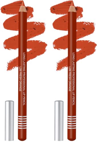 Image of Colors Queen Lip Liner Pencil | Long Lasting & Waterproof Formula | Matte Lip Liner Pencil for Women (L-28, Fresh Orange) (Pack of 2)
