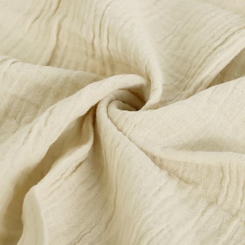 Image of FINGERCRAFT Cloth Napkins Set of 8, 20x20 Inch, Soft Cotton Muslin Dinner Napkins with Lace Edge, Reusable Washable Table Napkins for Wedding, Party, Dining & Home Decor (Beige)