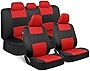 BDK PolyPro Car Seat Covers Full Set in Red on Black – Front and Rear Split Bench Car Seat Cover, Easy to Install, Interior Covers for Auto Truck Van SUV