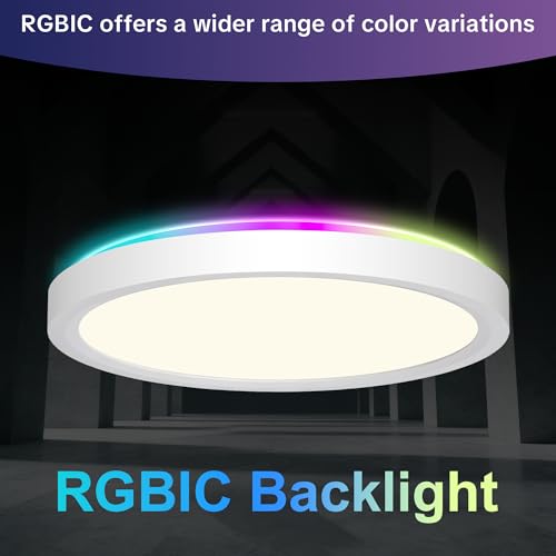 Aulaiyi LED Deckenleuchte Dimmbar 50CM, 36W 3600LM RGB Deckenlampe Farbwechsel mit Fernbedienung, 2700K-6500K Flach Badezimmer Lampe Decke für Bad Kinderzimmer Schlafzimmer Wohnzimmer, Rund