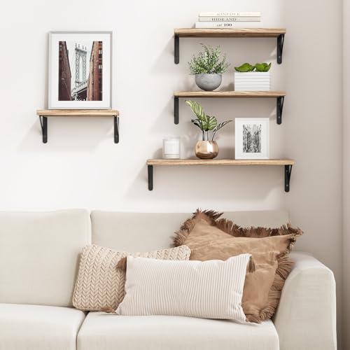 Image of YGEOMER Floating Shelves for Wall Mounted Wall Shelves for Bedroom, Bathroom Storage, Living Room and Kitchen Farmhouse Decor(4 Different Sizes)