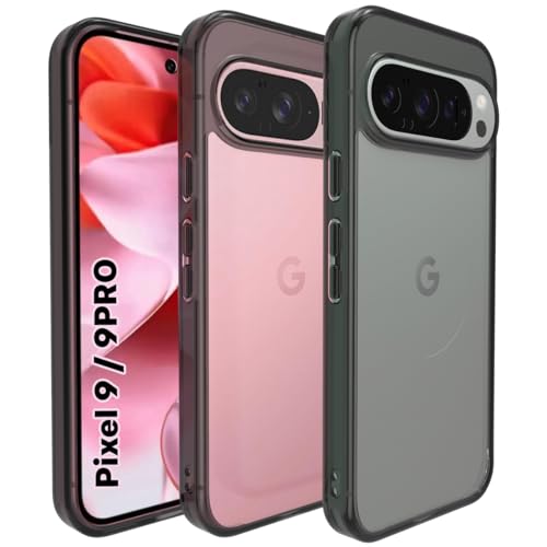 Image of RIGGEAR Shockproof Clear Hybrid Armor Back Cover Case for Google Pixel 9 / Pixel 9 Pro (Clear-Black Bumper and Transparent PC)