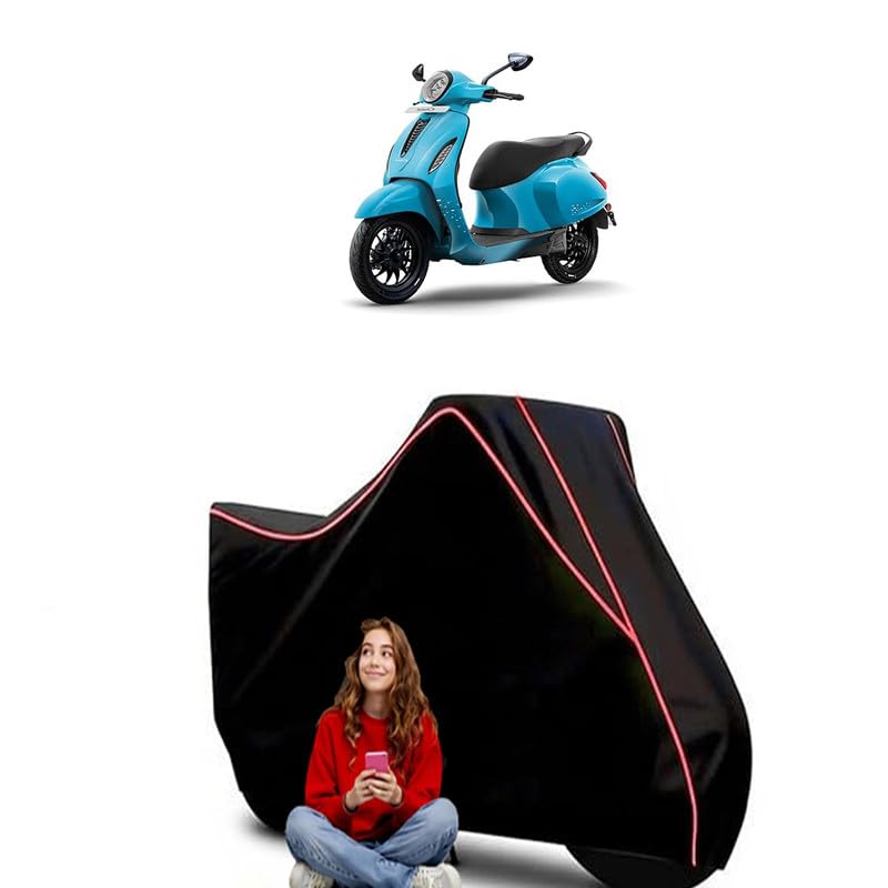 Image of Blue 2903 Scooty Bike Cover Water Resistant Outdoor Use Universal Fit Scooters Motorcycles Heavy Duty UV Protection Dust Rain Scratch Resistant Elastic Bottom Black Blue Piping