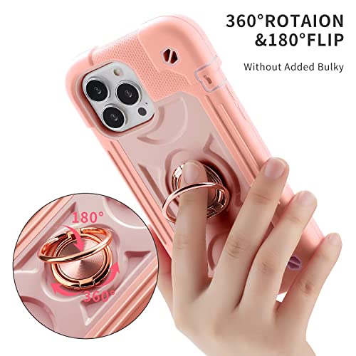Image of MARKILL Compatible with iPhone with Built-in 360Rotating Ring Stand, Military Grade Drop Protection Full Body Rugged Heavy Duty Case Durable Cover (Pink, iPhone 13 Pro Max 6.7 inch)