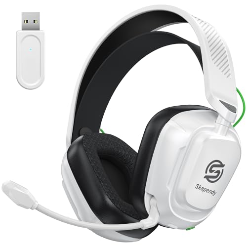 Skapendy VK84 Cascos Gaming Inalambricos para Ps4, Ps5, PC, Mac, Switch, Auriculares Gaming con Micrófono con cancelación de Ruido, Cascos de Juego Bluetooth 5.4, Blanco Y Negro Brillante