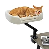 PAWZ Road Cat Desk Bed for Indoor Cats, Cat Bed for Desk Supports Up to 50 lbs, 360° Rotation & Adjustable, Nest Desktop Attachment Cats Hammock for Table, White