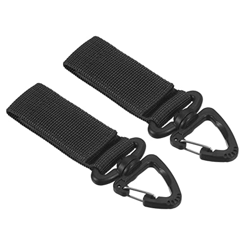 PATIKIL Cinturón Guardián Llave Cadena, 2uds Nylon Cincha Correa Colgante Equipo Hebilla Llave Cadena Gancho con Triangular Giratorio Broche para Exterior Campamento, Negro