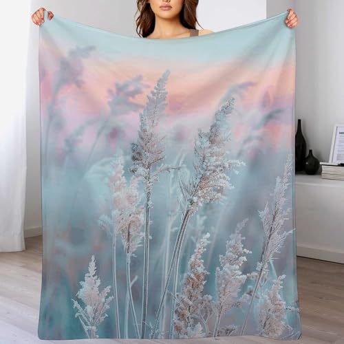 Couverture flanelle haut de gamme motif herbe champêtre