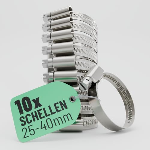 greate 10x Schlauchschellen Edelstahl 25-40 mm - Einstellbare Schlauchschelle rostfrei mit 9 mm Bandbreite - Schellen für Pool Teich Waschmaschine uvm - Schraubschellen Edelstahl 304