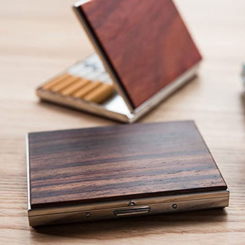 Blocking Double Sided King Cigarette Case Holder & Credit Card RFID Protective Security Wallet, Wood Color Cigarette Case for King and Regualr Size （ Red Flower Pears 20 Pack）