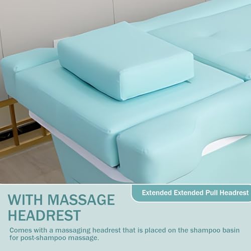 Larnavo Massage Shampoo Bed-Pedicure Chair with Foot Bathtub Blue Luxury Style, Head Spa Equipment&Spa Beauty Table Includes Back Electric Lifting, Water Cycle, Fumigation(76.77IN) - Image 5