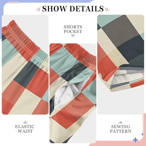 Boys' Pants Irregular Red Blue Checkerboard Long Bottoms Jogger Pants Elastic Waist Trousers with Pockets S-XL4