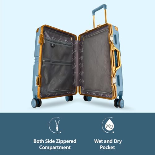 Image of Maleta Gold Series Check-in Large | 28 inch, 8 Spinner Wheels,Dual TSA Lock| Aluminium Frame | Trolley Bags for Travelling | Travel Bags for Luggage (Blue, Checkin-Large)