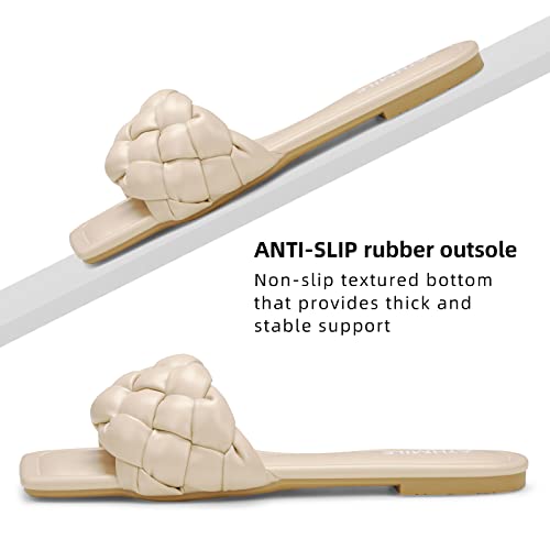 Image of ATHMILE Braided Womens Sandals 2026 Square Open Toe Fashion Slide Sandals | Women Summer Flat Sandals,Soft Leather,Slip on Shoes,Dressy,Causal,Beach,Vocation,Size 6-11