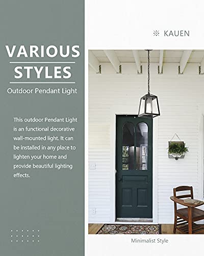 Kauen Outdoor Pendant Lights For Porch,Exterior Hanging Light Fixtures,Outdoor Lantern Pendant Light In Textured Black Finish W/Clear Glass Panel - 2451-1H #TOP6