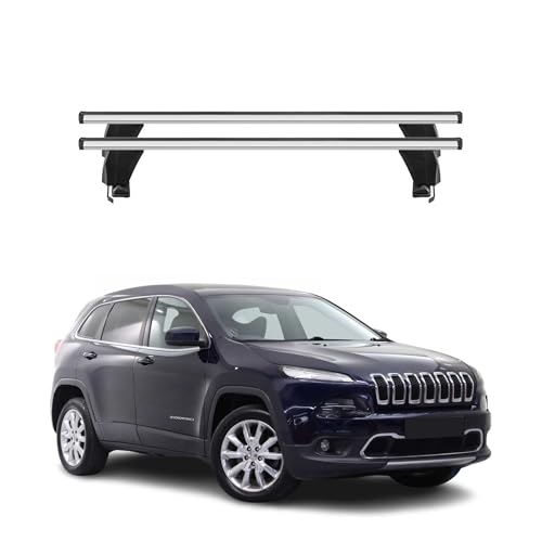 Menabo - Portabicicletas de techo compatible con Jeep Cherokee 2014-2018, 2 piezas, color plateado