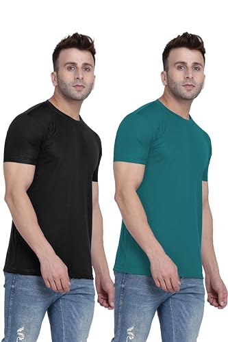 Image of TQH Men Dri Fit Polyester Half Sleeve Round Neck Multicolor t Shirts - Combo Set of 2