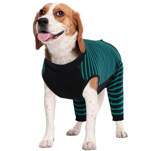 Kuoser Dog Recovery Suit, Anti Licking Dogs Rear Leg Sleeve, Abdominal Dog Surgical Suit with Pants Cover Protect Wounds, Dogs Elbow Protector Soft Pet Surgery Onesie Cone Alternative, Green