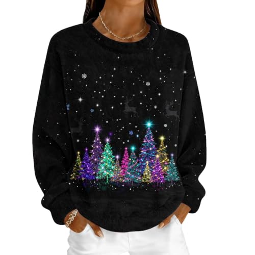 Christmas Sweatshirts for Women Fuzzy Fleece Plaid Printed Holiday Pullover - image 6