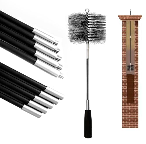 7.5FT Tent Wood Burning Stove Pipe Cleaning Brush with Stainless Steel Bristles;Fiberglass Chimney Rod Kit, with Brush to Clean Debris from Chimney (2.5 in)
