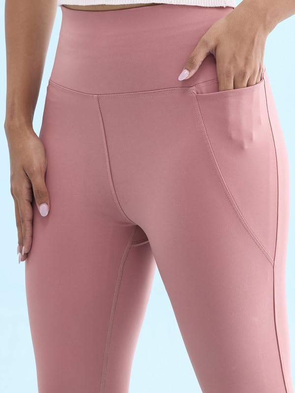 Image of GO COLORS Solid Nylon Stretch Ankle Length Training Tights | High Rise, Side Pockets