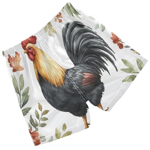 Pigsaly Boys Swim Trunks Farm Animalwatercolor Black Rooster Boys Board Shorts Swimsuit Swimwear Summer Bathing Suit S2