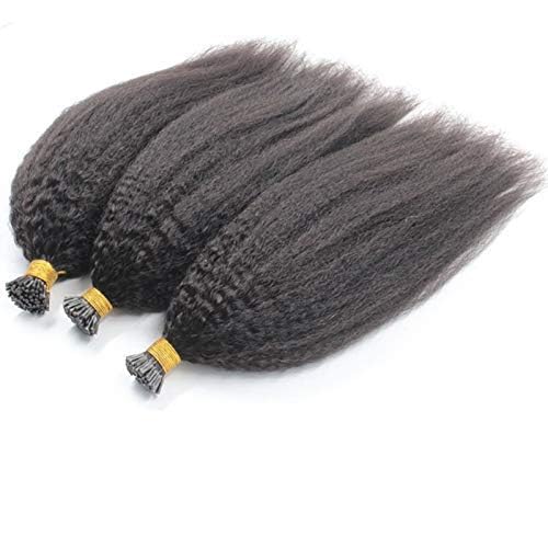 Brazilian Kinky Straight I Tip Human Hair Extension Coarse Yaki Pre Bonded Fusion Stick I Tip Hair Extensions Brazilian Human Hair 100g/100strands (10inch 100strands, #1(Jet Black))