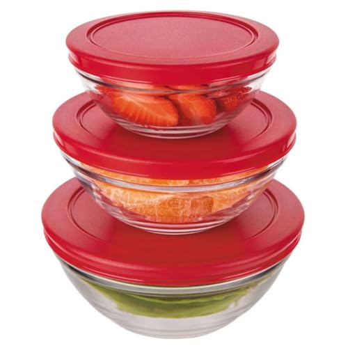 Conjunto 3 Potes de Vidro Redondo Cores Sortidas, 500ml 300ml 200ml - Organização Inteligente para Geladeira e Cozinha