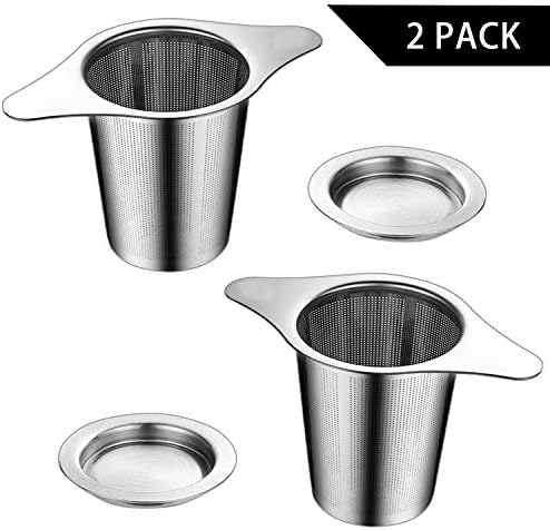 NEPAK 18/8 Stainless Steel Tea Infuser Mesh Strainer 2 Pack Upgraded with Large Capacity Double Handles for Hanging on Teapots, Mugs, Cups to steep Loose Leaf Tea and Coffee