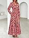 ZESICA Women's 2025 Fall Long Sleeve Maxi Dress Floral Print V Neck Empire Waist A Line Tiered Flowy Boho Party Dresses Vintage Pink X-Large