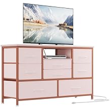 8 Drawer TV Cabinet with Socket, Dresser TV Stand for 50 Inch TV, TV Console Table with Storage, Adjustable Feet, for Living Room, Bedroom