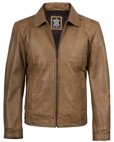 Image of fjackets Men's Real Lambskin Leather Jacket - Shirt-Collar Moto Biker Style Year-Round Wear