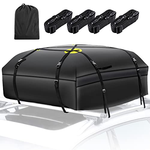 15Cubic 500D Boîte de Toit de Voiture Boîte à Bagages Pliable Sac de Toit imperméable pour Le Voyage et Le Transport de Bagages Voitures Vans SUVs Noir Cover